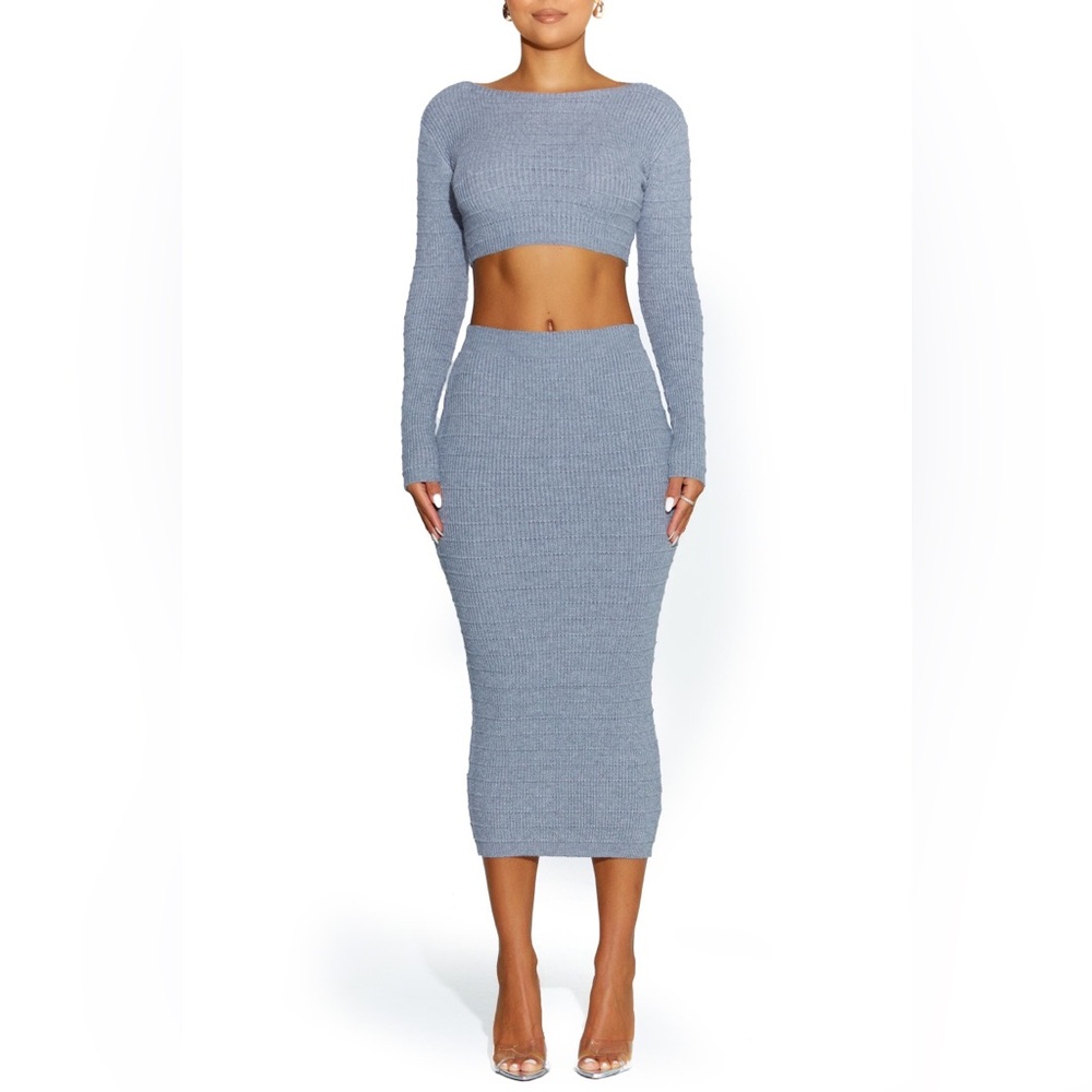 Naked Wardrobe The Knit Crop Top & Knit Body Midi Skirt Set